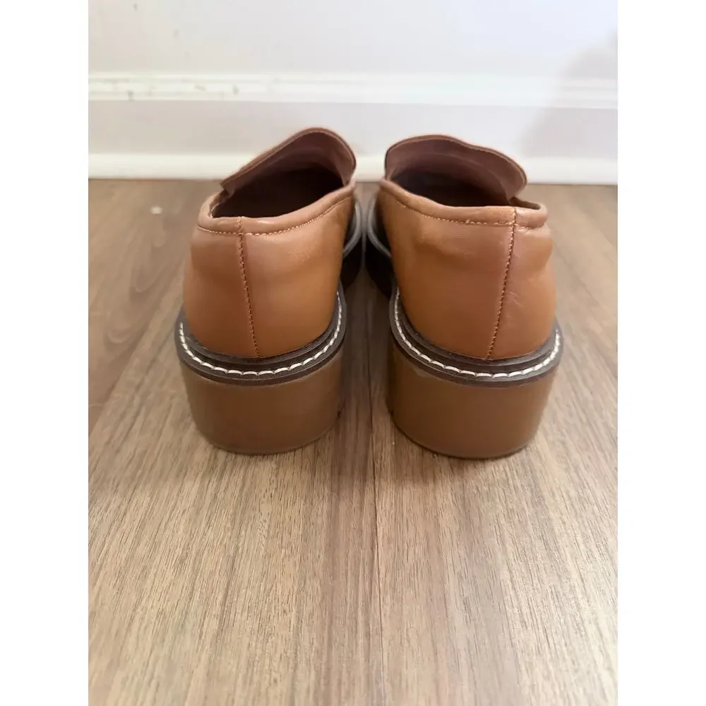 Nordstrom Notorie-Lea Soft Leather Lug Platform Slip-On Brown Loafers-Size 7.5